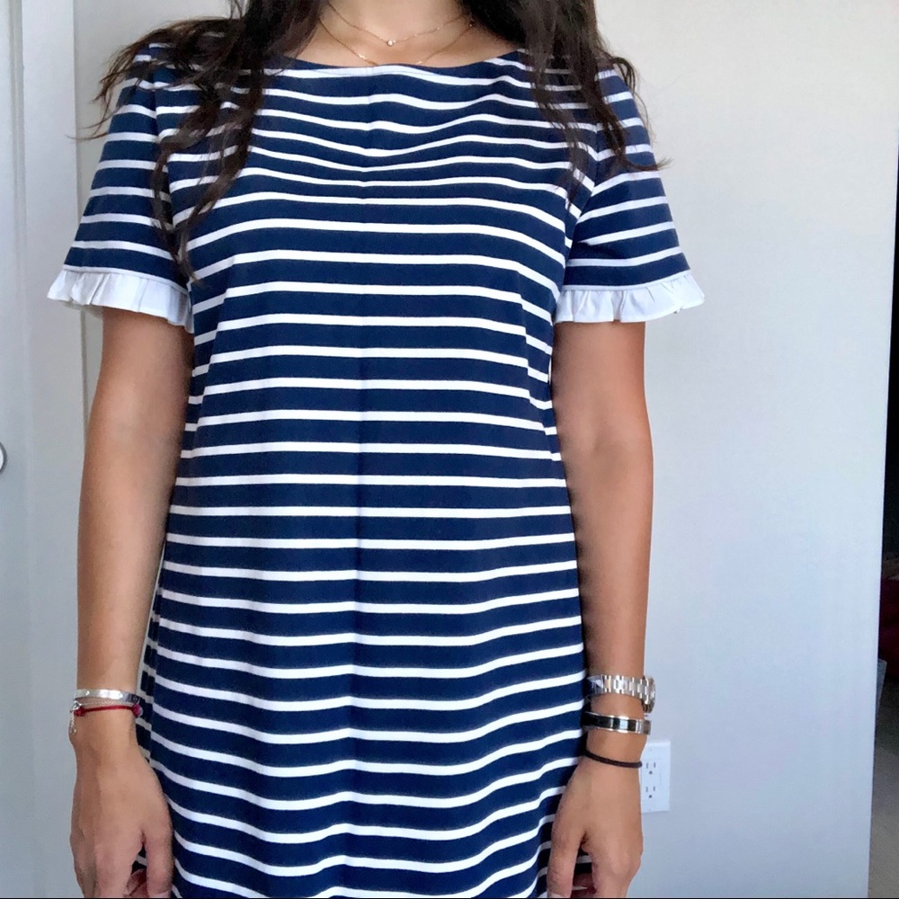 Tory burch striped mini dress with ruffles